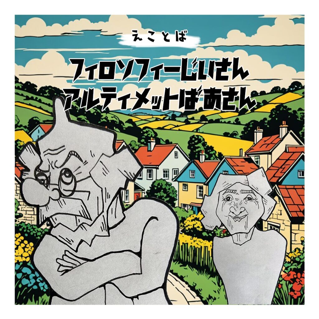 えことば作品 フィロソフィーじいさんとアルティメットばあさん 哲学的イラスト キャラクターアート よしかい作品