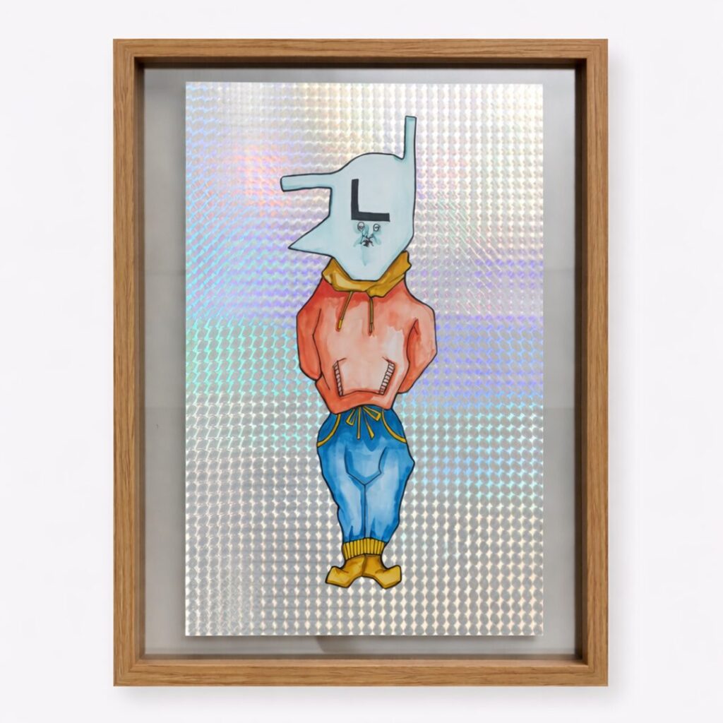 観察者たち #02 カズヤ 原画一点ものアート フレーム付き A4サイズ 宇宙人シリーズ よしかい